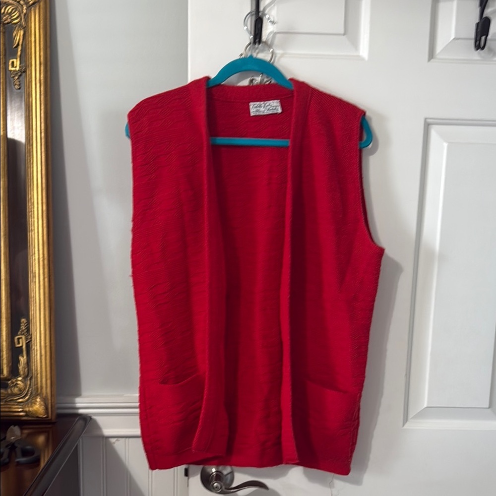 Vintage red Sleeveless Cardigan by Cuddle Knit